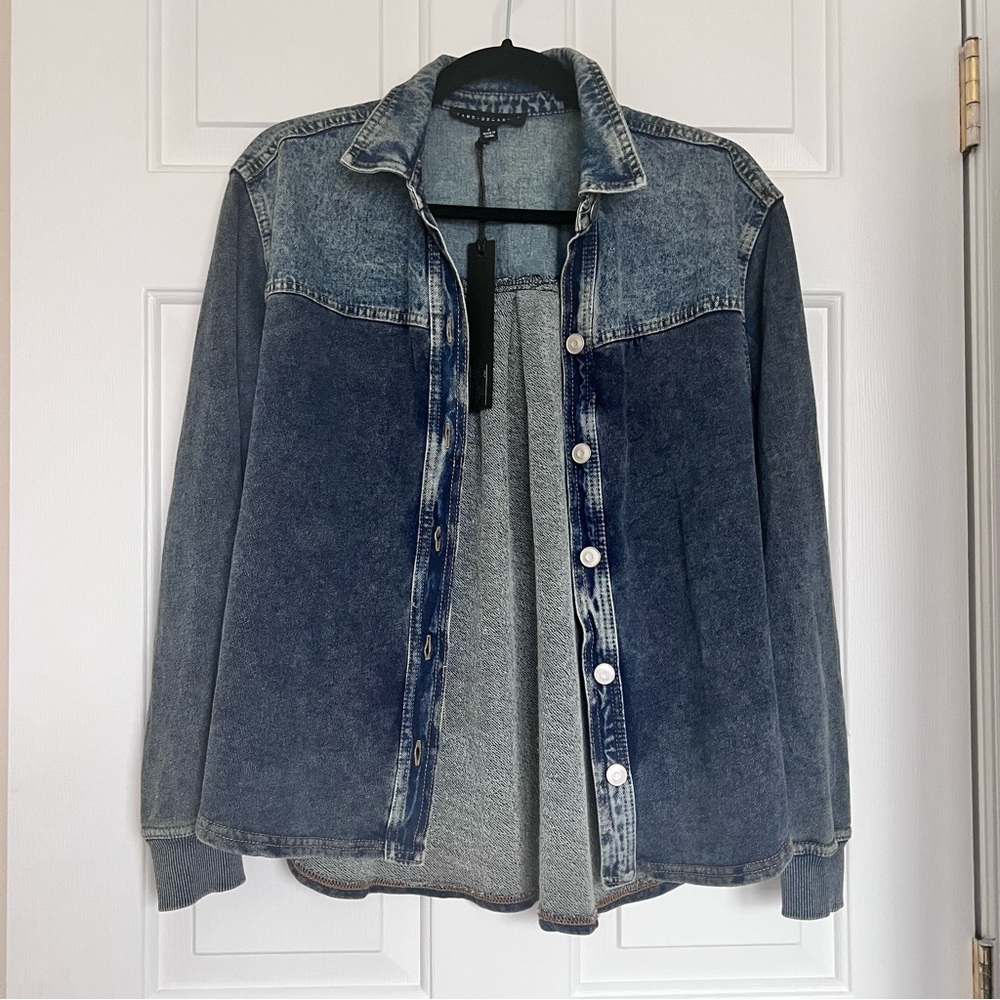 Blue Shacket with Denim and Cotton Two-Tone Design